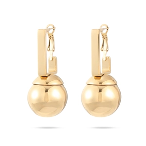 Polished 18K gold-plated stainless steel geometric drop earrings with metallic spheres