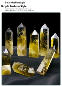 Macro detail of natural citrine hexagonal crystal points with internal ice crack texture