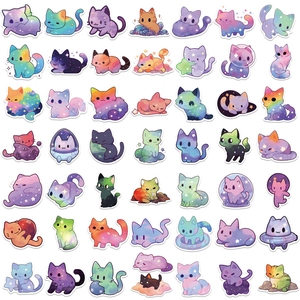 Set of 50 cute cartoon galaxy cat stickers for laptops and hydro flasks decoration