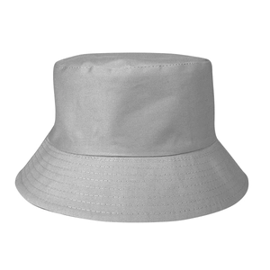 Detailed close-up of parallel reinforced stitching on a light grey cotton bucket hat brim