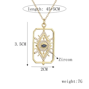 Detailed size chart for geometric devil eye necklace with 45+5CM chain and zircon pendant