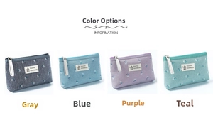 Vue détaillée de quatre mini sacs en toile à fleurs avec fermetures éclair et étiquettes