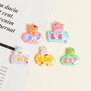 Colorful resin cartoon animals with sweet text charms for DIY craft accessories