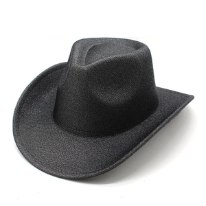 Classic black western cowboy hat with wide brim and textured matte finish for unisex parties