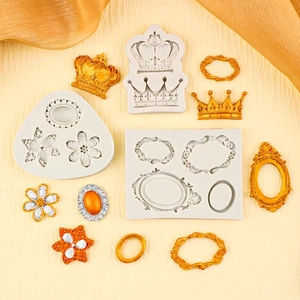European vintage mirror frame and crown silicone fondant molds for cake decorating