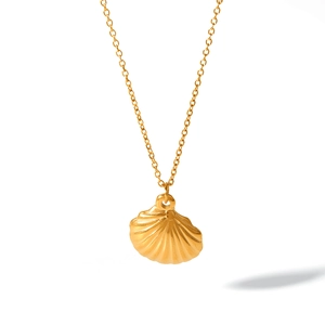 Golden shell pendant necklace in stainless steel with elegant minimalist design