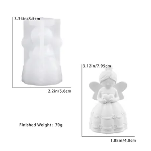Détail du moule en silicone ange avec dimensions et figurine de fille au cœur