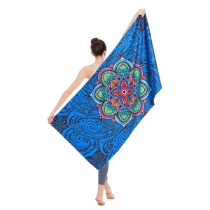 Double-sided microfiber beach towel featuring a vibrant colorful mandala floral design