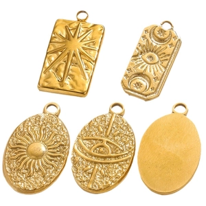 18K gold plated stainless steel tarot pendants featuring sun moon and star motifs