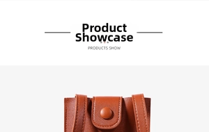 Close-up of caramel brown leather phone bag showing neat stitching and button closure
