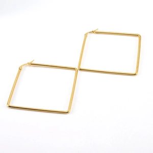 Minimalist gold square hoop earrings in polished titanium steel with classic snap closure