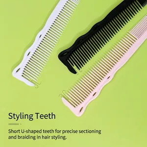 Professional 3-piece hair cutting comb set in black, white, and pink with U-notch design