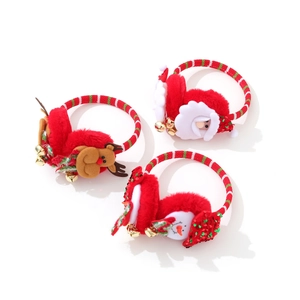 Christmas plush earmuffs with reindeer and Santa designs featuring festive bells and sequins