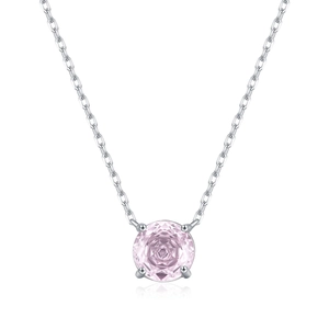 Elegant S925 sterling silver necklace with a rose-cut sparkling pink gemstone pendant