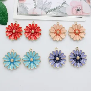 Daisy Flower Charms Alloy Enamel Pendants For DIY Jewelry Making Earrings Necklace Accessories