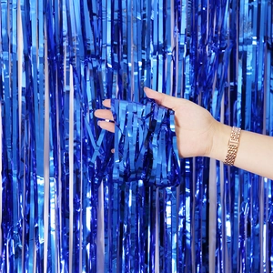 Blue metallic tinsel curtain foil fringe backdrop for birthday party decorations