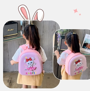 Sac à dos lapin rose pour enfants avec coque rigide et bretelles réglables