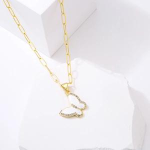 18K gold plated necklace with butterfly pendant in white shell and zircon accents