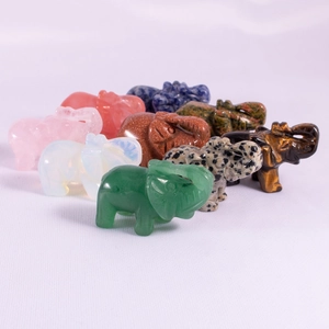 Elephant Statue Natural Stone Crystal Gemstone Hand Carved Animal Figurine Healing Reiki Home Office Decor Pocket Size