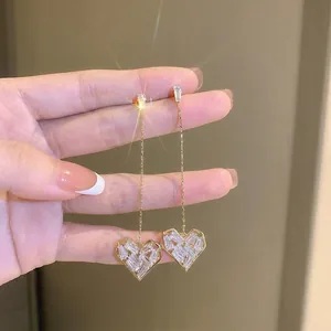 Orecchini Pendenti A Cuore Con Nappa Perno In Argento Sterling 925 Placcato Oro Zircone Elegante Stile Coreano