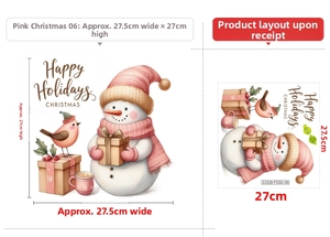 Détail de stickers Noël bonhomme de neige rose avec dimensions de 27,5x27cm pour décor