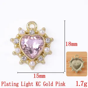 Baroque pink crystal heart pendant with white pearls and rhinestones for jewelry making