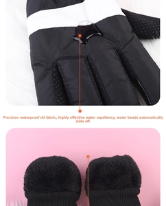 Close-up of waterproof high-density fabric and thickened fleece lining on winter gloves