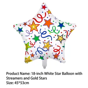 18 inch white star foil balloon with colorful patterns for festive party decorations