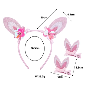 Serre-tête oreilles de lapin à paillettes et barrettes nœuds avec mesures détaillées
