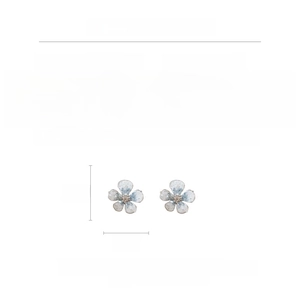 Detail view of blue crystal flower earrings showing 2.3cm dimensions and alloy material