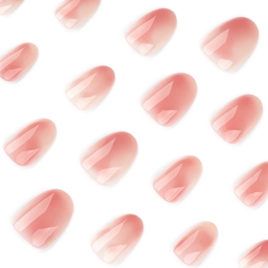 Pink gradient jelly press on nails in oval shape with a high-gloss polished finish
