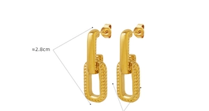Detail shot showing 2.8cm height measurement of gold U-shaped link earrings