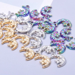 Set of gold, silver, and rainbow moon and star pendants for DIY stainless steel necklaces