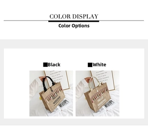 Detail view of linen tote bags in black and white with colorful tassel accents