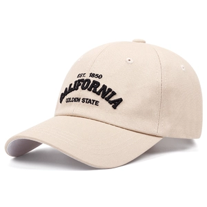 Classic beige cotton baseball cap with vintage California Golden State 3D embroidery