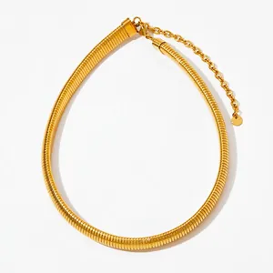 Minimalist gold elastic snake bone choker necklace with lobster clasp and extender