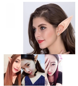 Close-up of soft silicone elf ears for cosplay and festive party costumes