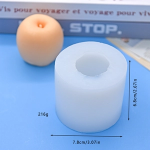 Detailed view of apple-shaped silicone cake mold with 216g weight and size dimensions