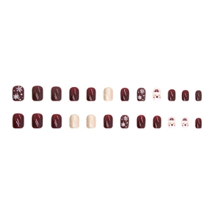 Christmas press-on nails with red snowflakes and Santa Claus patterns, 24 pieces set