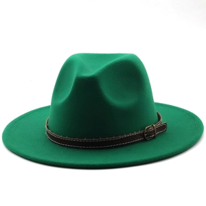 Wide Brim Fedora Hat Wool Felt Vintage Jazz Style With Leather Belt Buckle Unisex Elegant British Winter Autumn Accessory