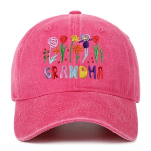 Fuchsia washed cotton baseball cap with colorful GRANDMA floral embroidery