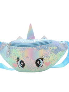 Kids unicorn sequin waist bag in light blue with glitter embroidery and adjustable strap