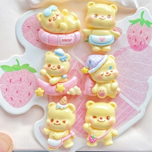 Set of 6 cute yellow bear resin charms for DIY jewelry and phone case decoration