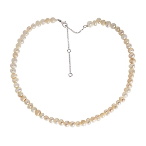 Elegant freshwater pearl necklace with adjustable metal clasp on white background