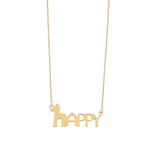 24K gold plated HAPPY letter pendant necklace with unique giraffe shaped H design detail