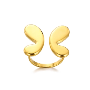 Detailed close-up of 18K gold-plated stainless steel butterfly open ring with polished finish