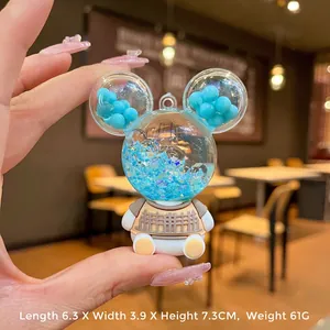 Detailed size view of a Mickey Mouse shaped liquid quicksand bear keychain with dimensions