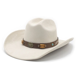 Classic American beige suede cowboy hat with vintage turquoise and leather decorative band