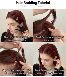 Flocked red hair clip braiding tutorial with a four-step guide for textured hair styles
