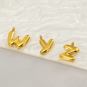 Golden stainless steel bubble initial pendants W, Y, Z with metallic glossy finish